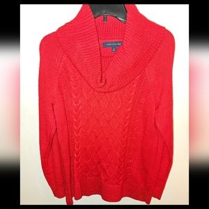 Tommy Hilfiger red cable knit, long sleeve, cowl neck winter sweater